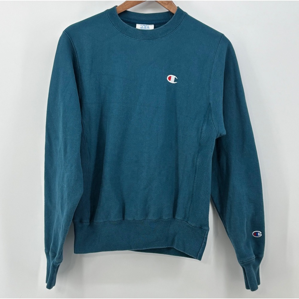 Champion Reverse Weave Crewneck Sweatshirt Women's XS Turquoise Embroidered Logo